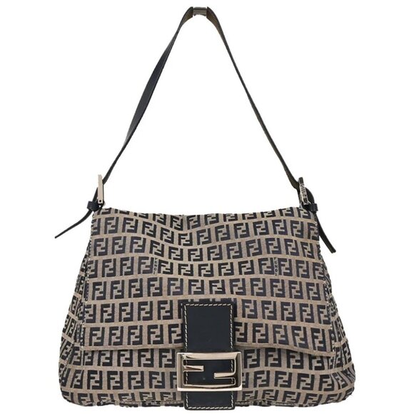 Fendi Gray Canvas Zucchino Mamma Baguette Handbag - Picture 1 of 10